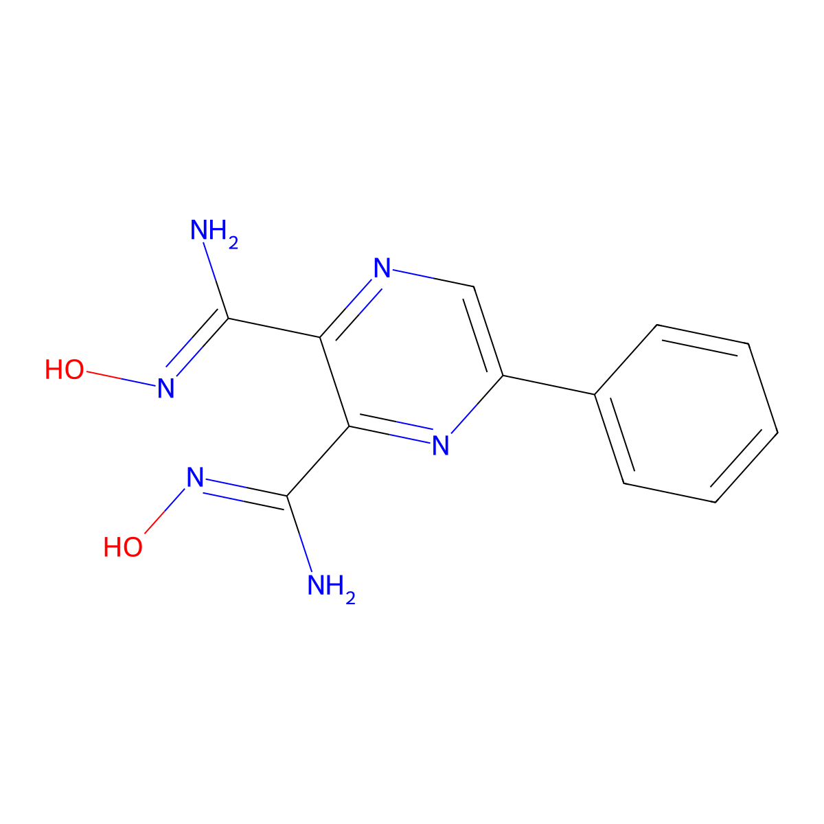 5-Phenylpyrazine-2,3-dicarboxamidoxime molecular structure, CAS 1965308-68-2