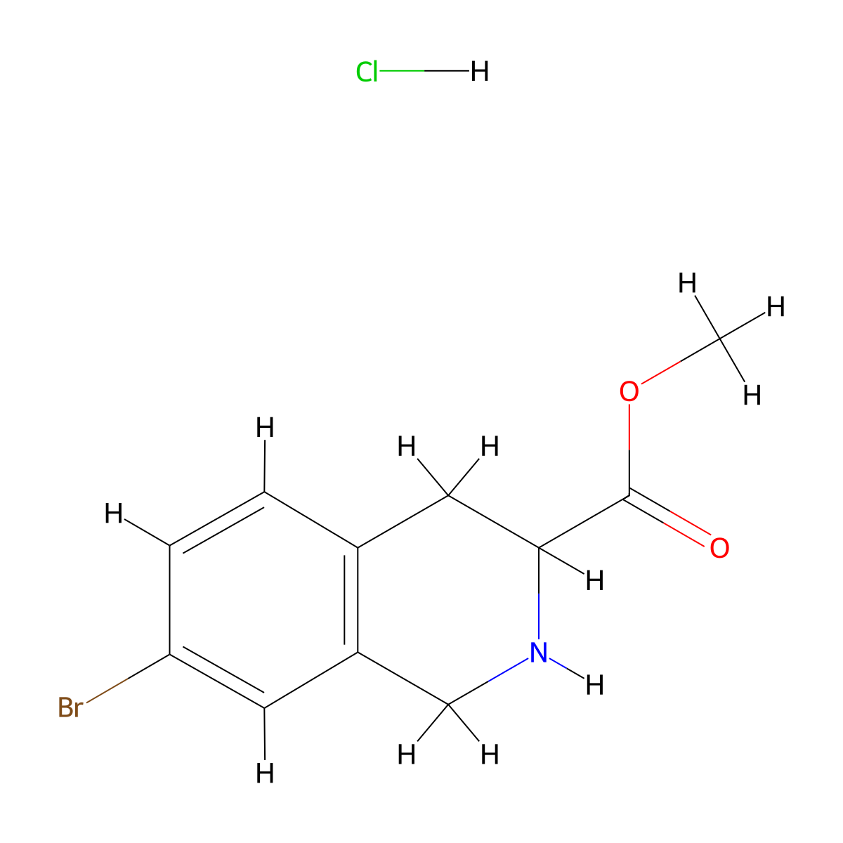 Methyl 7-bromo-1,2,3,4-tetrahydroisoquinoline-3-carboxylate hydrochloride molecular structure, CAS 1965308-79-5