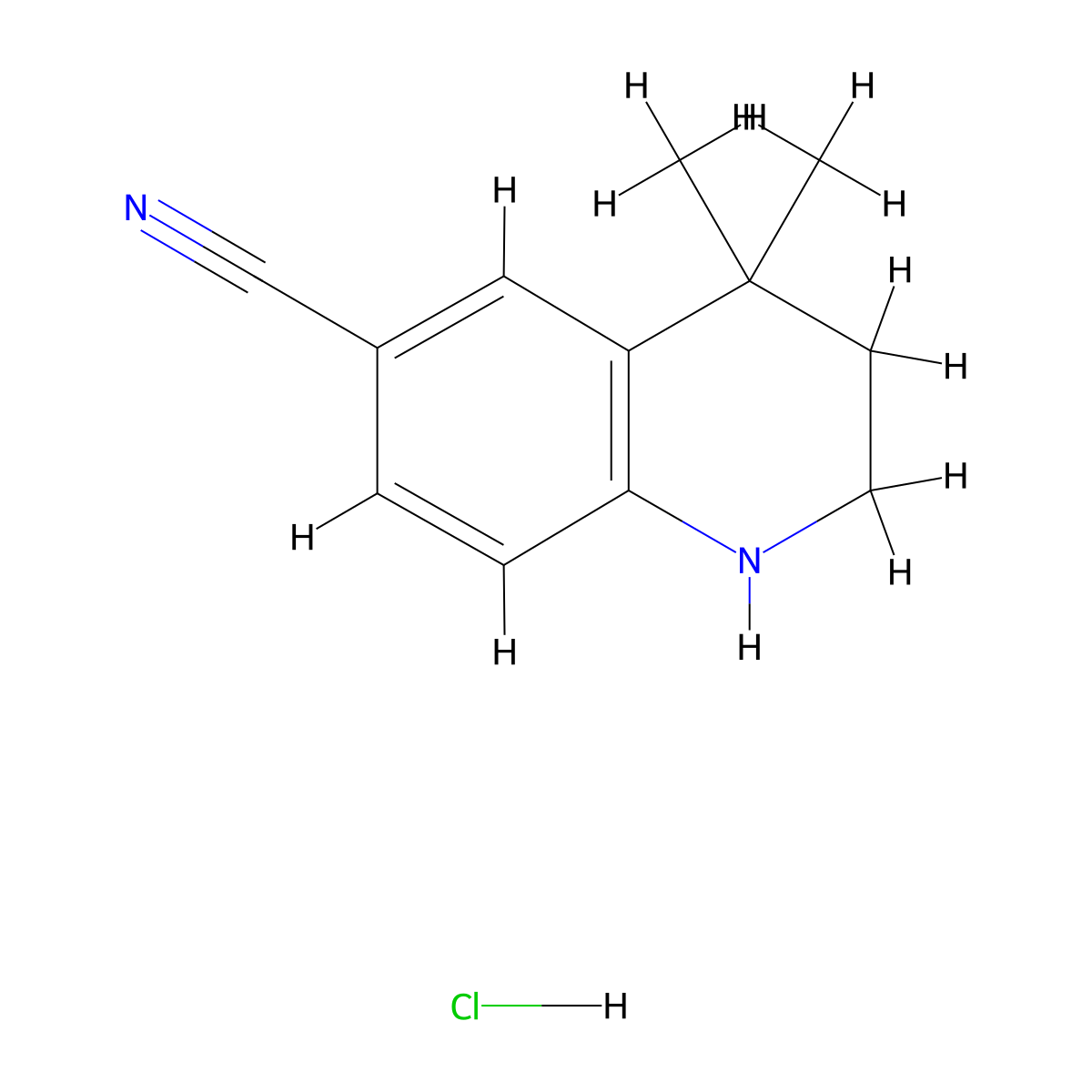 4,4-Dimethyl-1,2,3,4-tetrahydro-quinoline-6-carbonitrile hydrochloride molecular structure, CAS 1965309-89-0