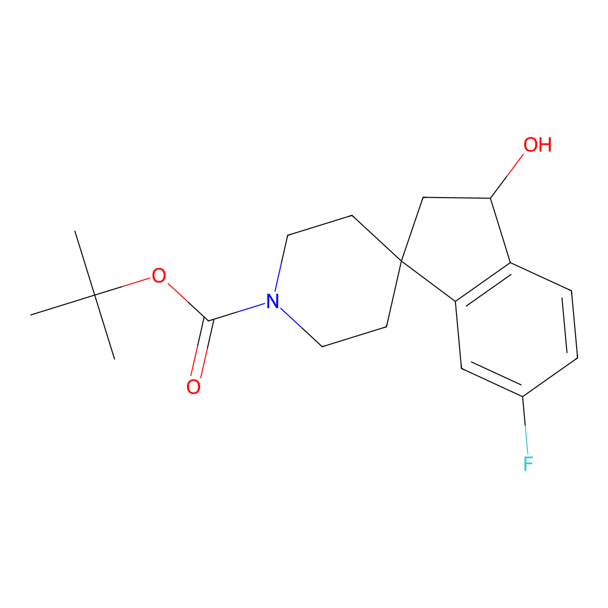 tert-Butyl 3-hydroxy-6-fluoro-2,3-dihydrospiro[indene-1,4'-piperidine]-1'-carboxylate molecular structure, CAS 1965310-09-1