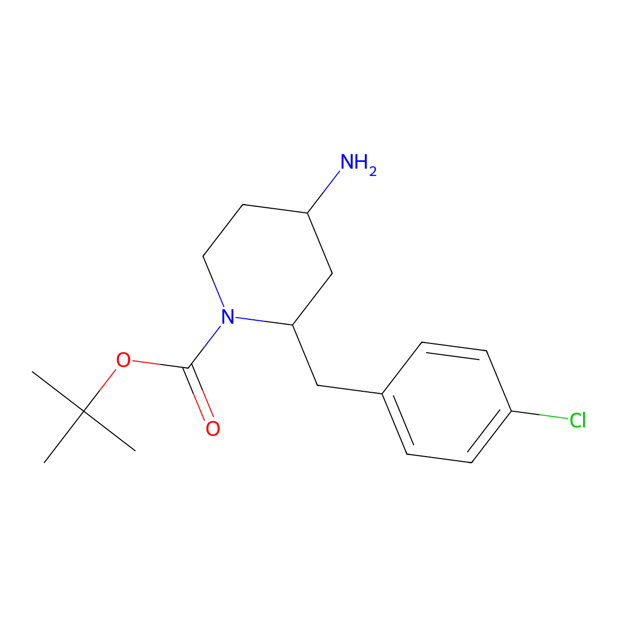 (2R,4S)-tert-butyl 4-amino-2-(4-chlorobenzyl)piperidine-1-carboxylate molecular structure, CAS 1965310-20-6