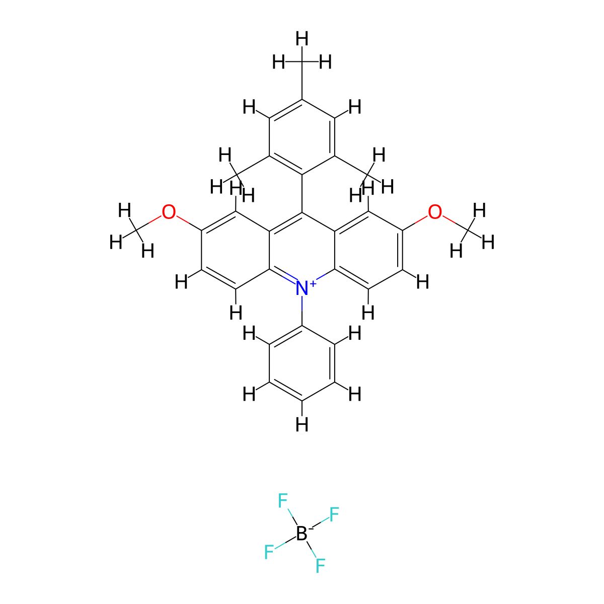 9-Mesityl-2,7-dimethoxy-10-phenylacridin-10-ium tetrafluoroborate molecular structure, CAS 1965330-55-5