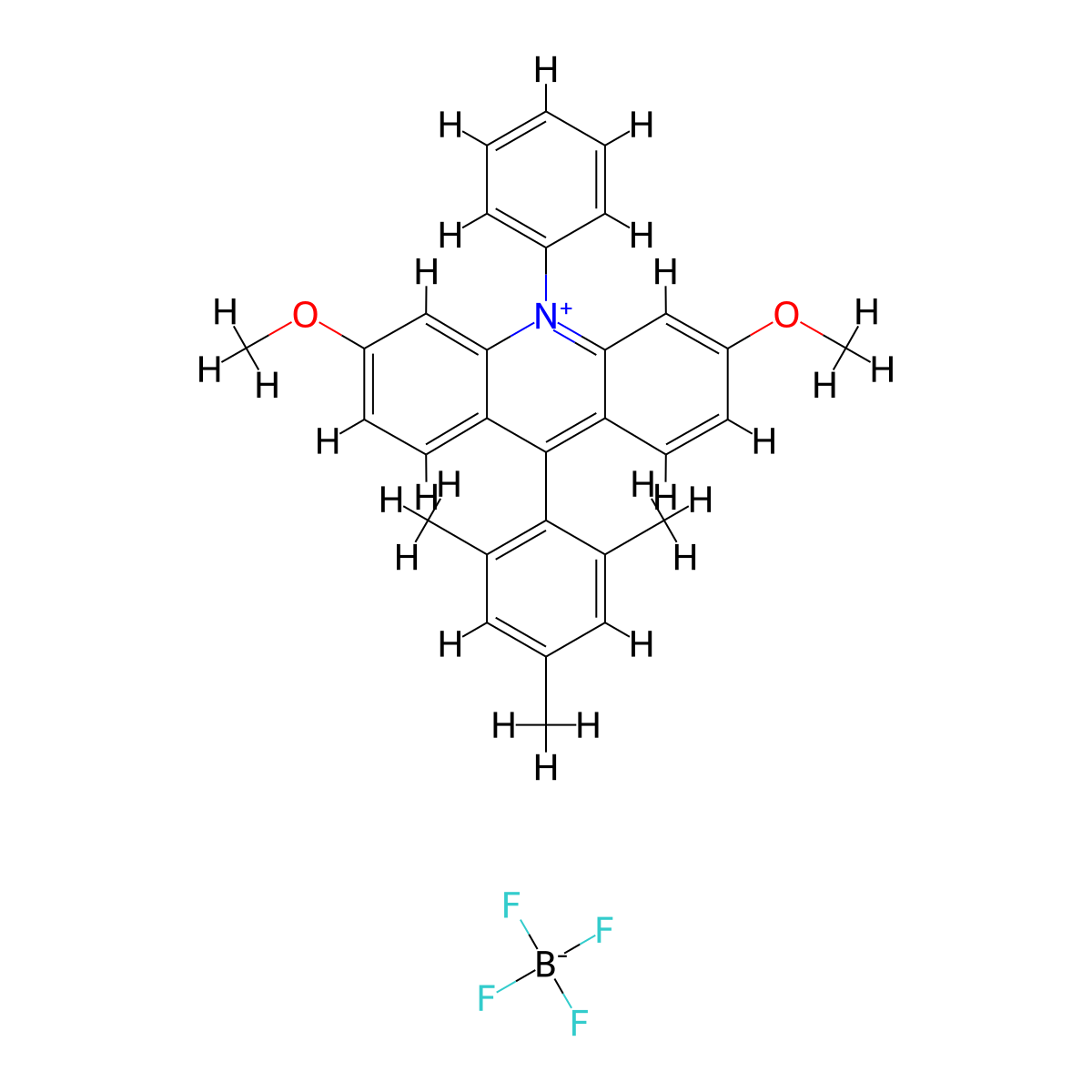 9-Mesityl-3,6-dimethoxy-10-phenylacridin-10-ium tetrafluoroborate molecular structure, CAS 1965330-57-7