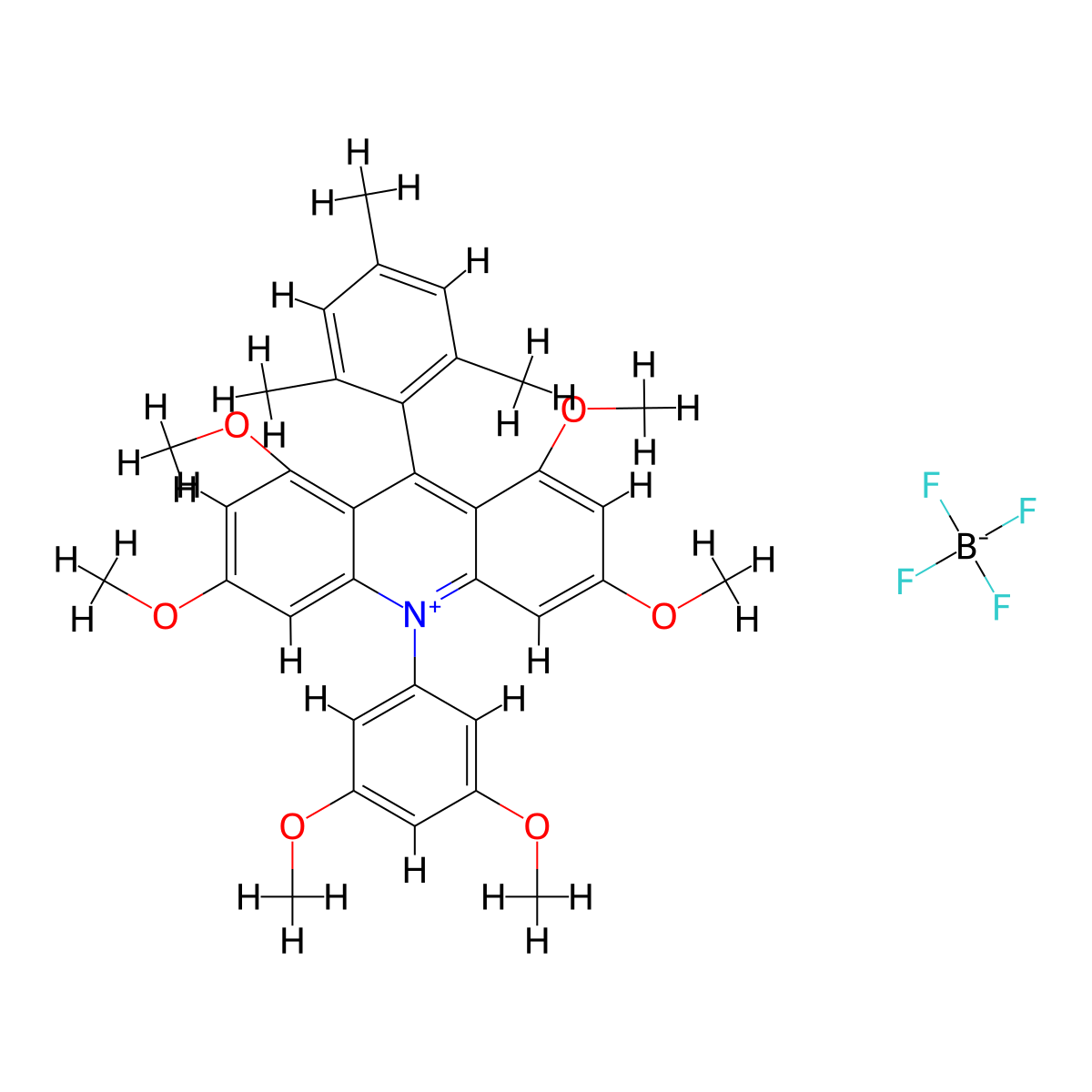10-(3,5-Dimethoxyphenyl)-9-mesityl-1,3,6,8-tetramethoxyacridin-10-ium tetrafluoroborate molecular structure, CAS 1965330-59-9
