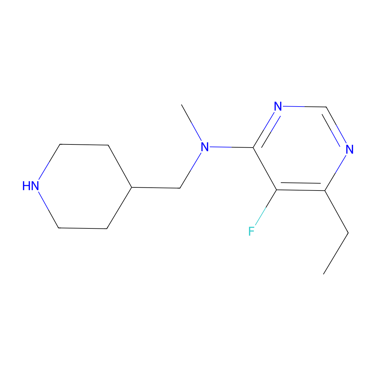 6-ethyl-5-fluoro-N-methyl-N-[(piperidin-4-yl)methyl]pyrimidin-4-amine molecular structure, CAS 1965607-68-4