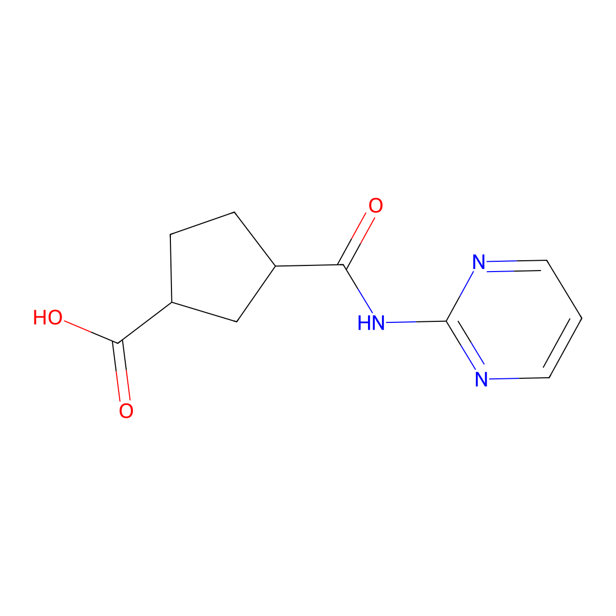 Rel-(1R,3S)-3-(pyrimidin-2-ylcarbamoyl)cyclopentane-1-carboxylic acid molecular structure, CAS 1965826-19-0