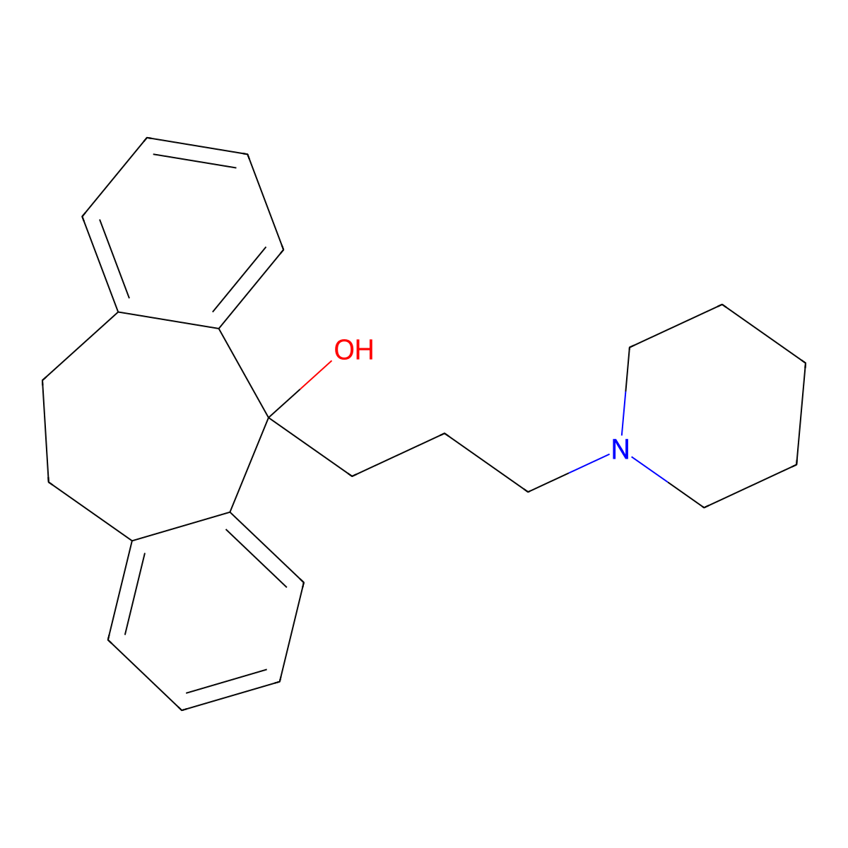 5H-Dibenzo(a,d)cyclohepten-5-ol, 10,11-dihydro-5-(3-piperidinopropyl)- molecular structure, CAS 19661-02-0