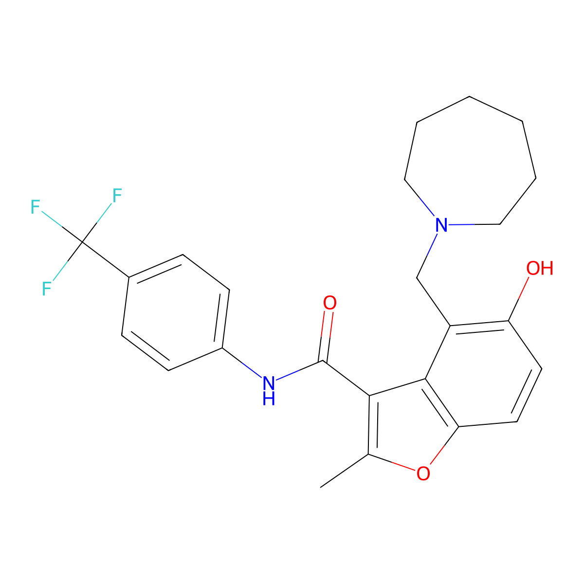 4-[(azepan-1-yl)methyl]-5-hydroxy-2-methyl-N-[4-(trifluoromethyl)phenyl]-1-benzofuran-3-carboxamide molecular structure, CAS 1966107-70-9