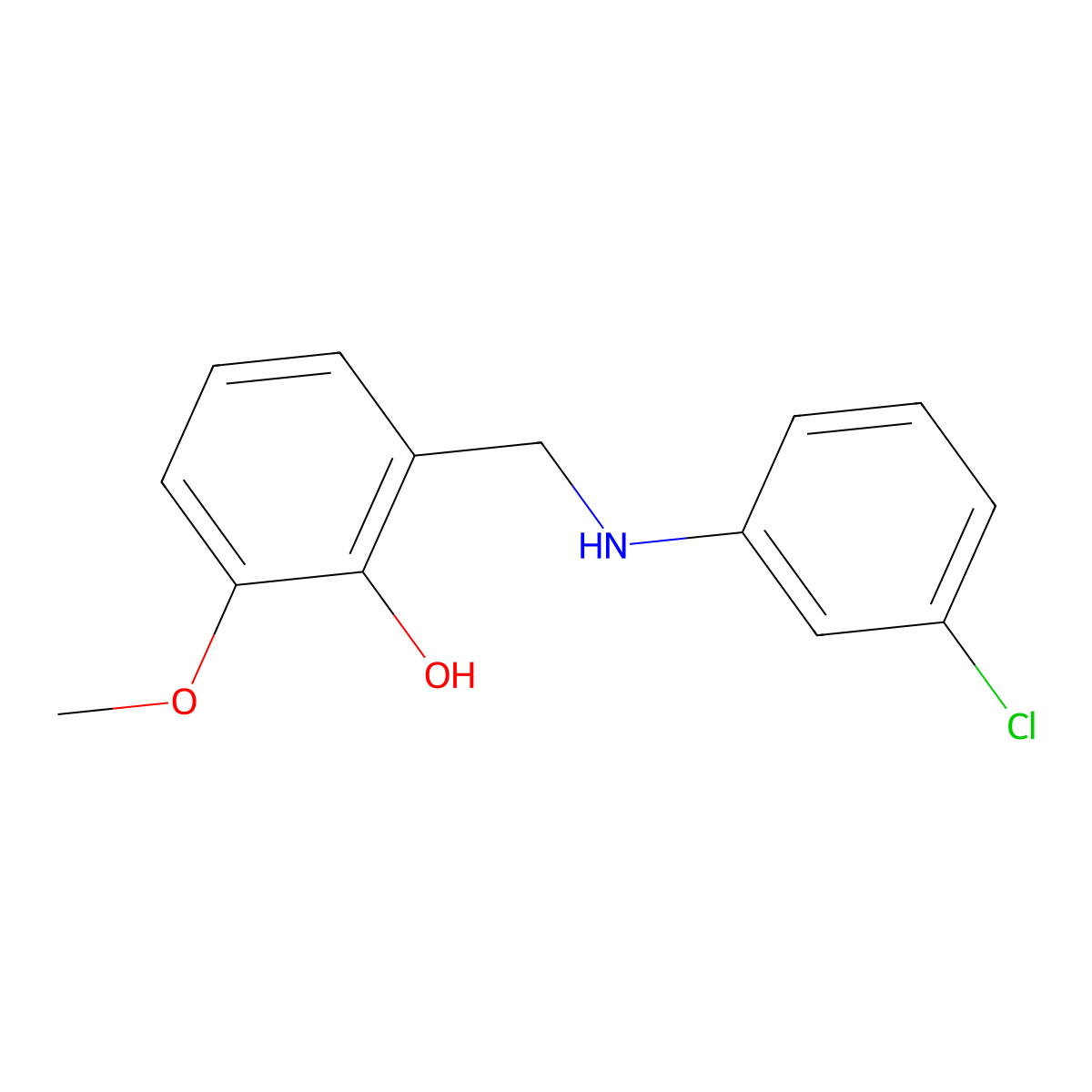 2-(((3-Chlorophenyl)amino)methyl)-6-methoxyphenol molecular structure, CAS 196617-59-1