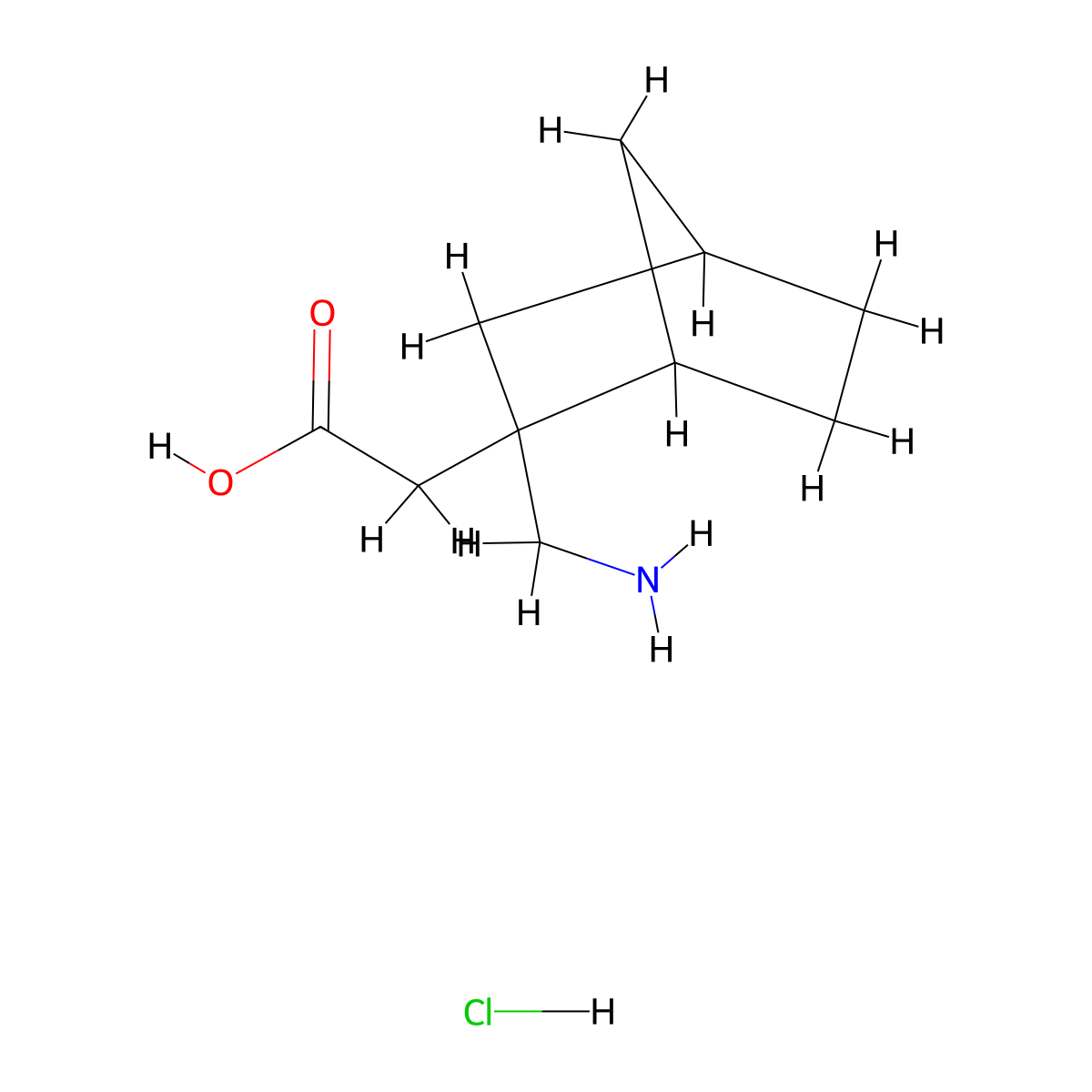 2-(2-(Aminomethyl)bicyclo(2.2.1)heptan-2-yl)acetic acid hydrochloride molecular structure, CAS 196618-71-0