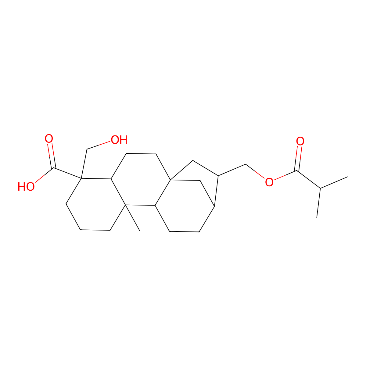 (1S,4S,5R,9S,10R,13R,14R)-5-(Hydroxymethyl)-9-methyl-14-(2-methylpropanoyloxymethyl)tetracyclo[11.2.1.01,10.04,9]hexadecane-5-carboxylic acid molecular structure, CAS 196619-49-5