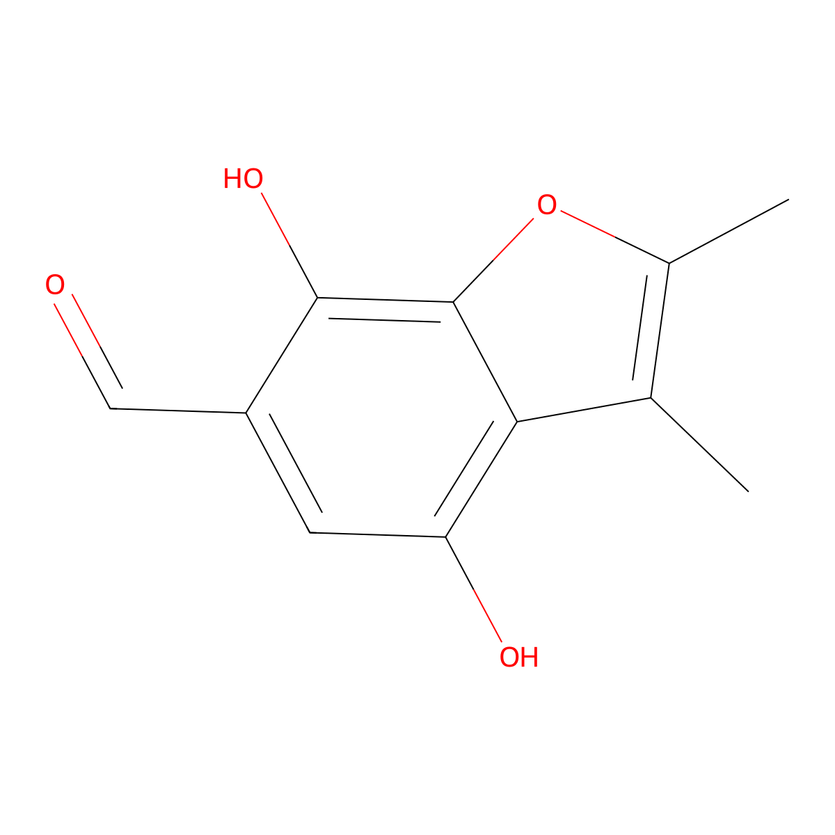 6-Benzofuraldehyde, 4,7-dihydroxy-2,3-dimethyl- molecular structure, CAS 19665-71-5