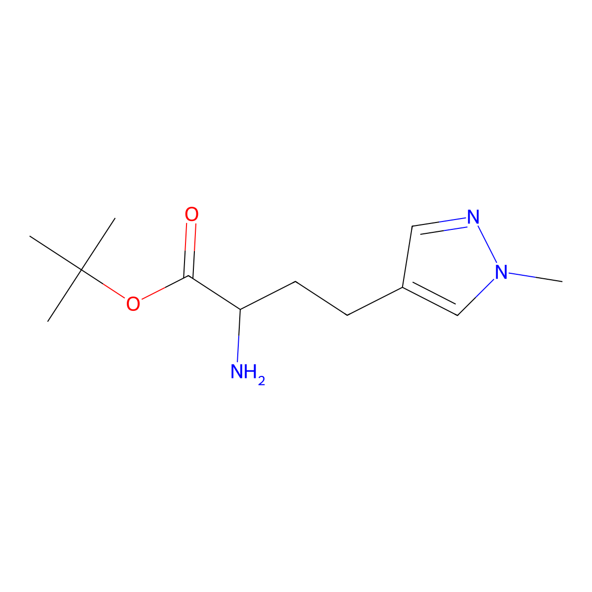 tert-butyl 2-amino-4-(1-methyl-1H-pyrazol-4-yl)butanoate molecular structure, CAS 1966593-12-3