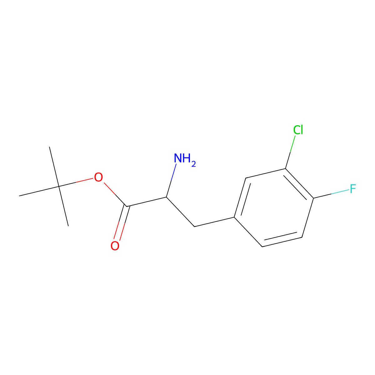 Tert-butyl 2-amino-3-(3-chloro-4-fluorophenyl)propanoate molecular structure, CAS 1966644-12-1