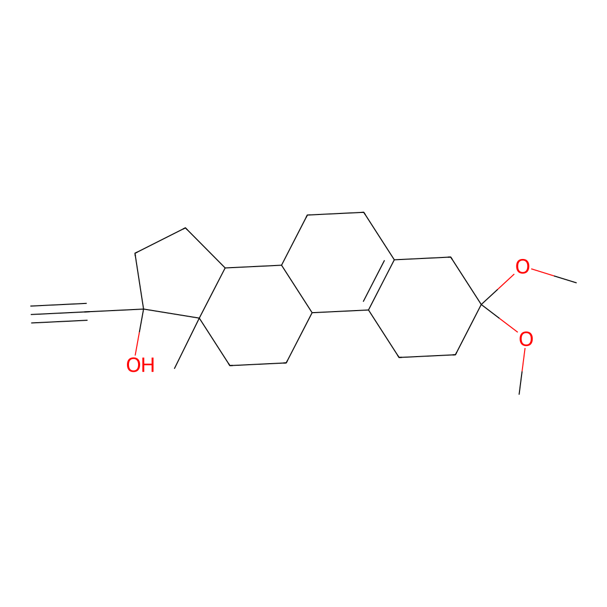 3,3-Dimethoxy-19-nor-17-alpha-pregn-5(10)-en-20-yn-17-beta-ol molecular structure, CAS 19669-65-9