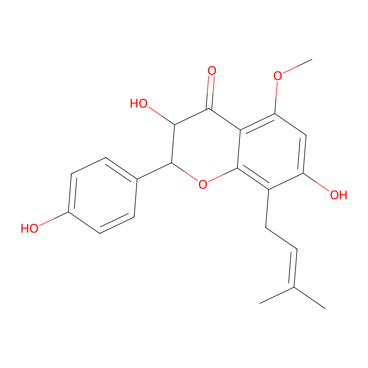 (2R,3S)-3,7,4'-Trihydroxy-5-methoxy-8-prenylflavanone molecular structure, CAS 1966944-04-6