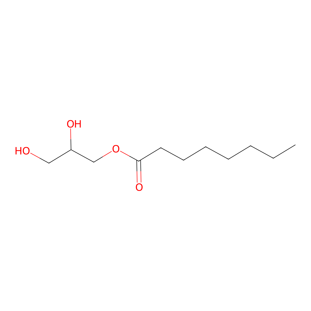 Glyceryl 1-monooctanoate molecular structure, CAS 19670-49-6
