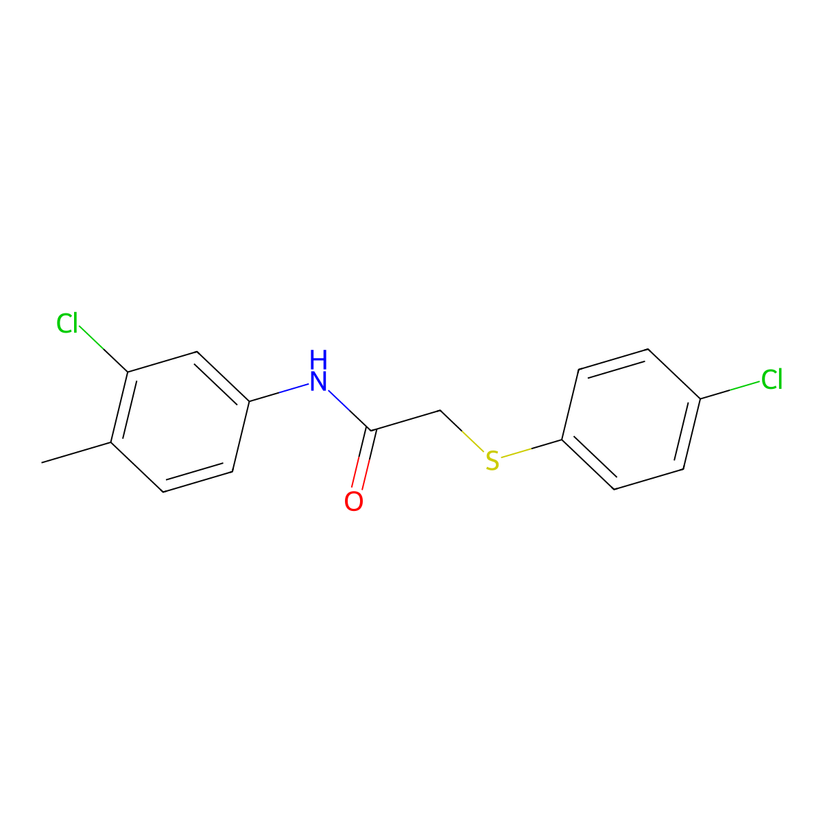 N-(3-chloro-4-methylphenyl)-2-[(4-chlorophenyl)sulfanyl]acetamide molecular structure, CAS 196712-32-0