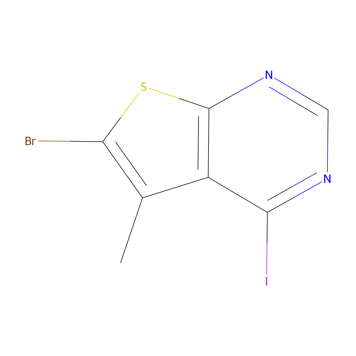 6-Bromo-4-iodo-5-methylthieno[2,3-d]pyrimidine molecular structure, CAS 19673-94-0