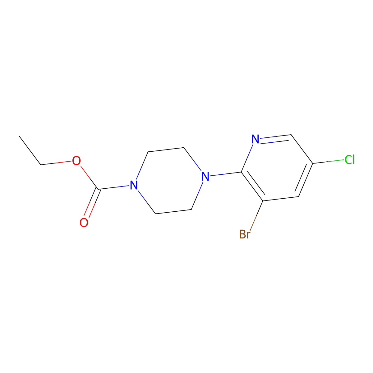 Ethyl 4-(3-bromo-5-chloropyridin-2-yl)piperazine-1-carboxylate molecular structure, CAS 1967456-44-5
