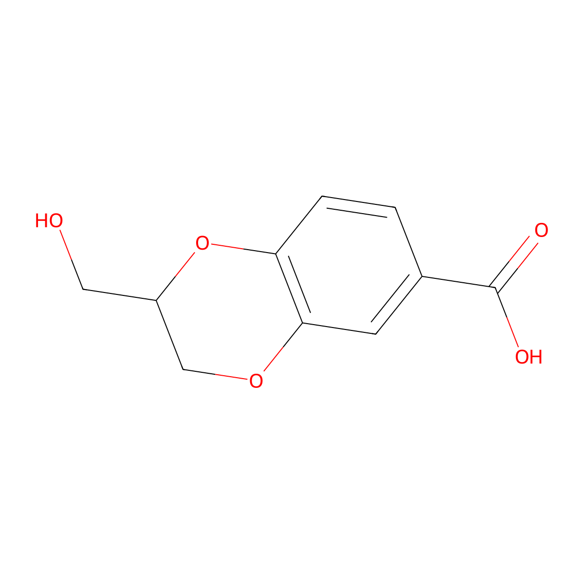 2-(Hydroxymethyl)-2,3-dihydro-1,4-benzodioxine-6-carboxylic acid molecular structure, CAS 19676-89-2
