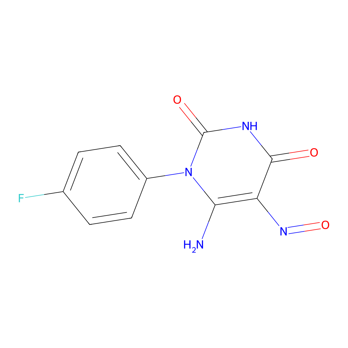 6-amino-1-(4-fluorophenyl)-5-nitrosopyrimidine-2,4(1H,3H)-dione molecular structure, CAS 19677-84-0