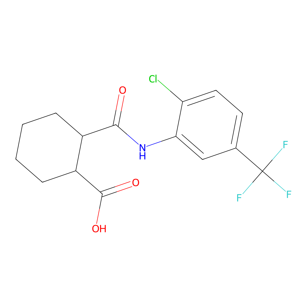 2-[[2-Chloro-5-(trifluoromethyl)phenyl]carbamoyl]cyclohexane-1-carboxylic acid molecular structure, CAS 196813-64-6