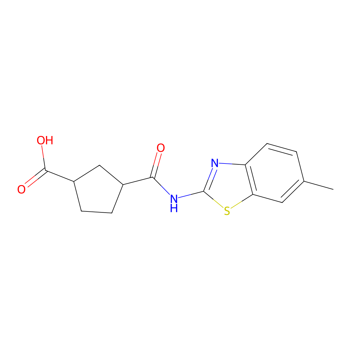 3-((6-Methylbenzo[d]thiazol-2-yl)carbamoyl)cyclopentanecarboxylic acid molecular structure, CAS 1968138-45-5