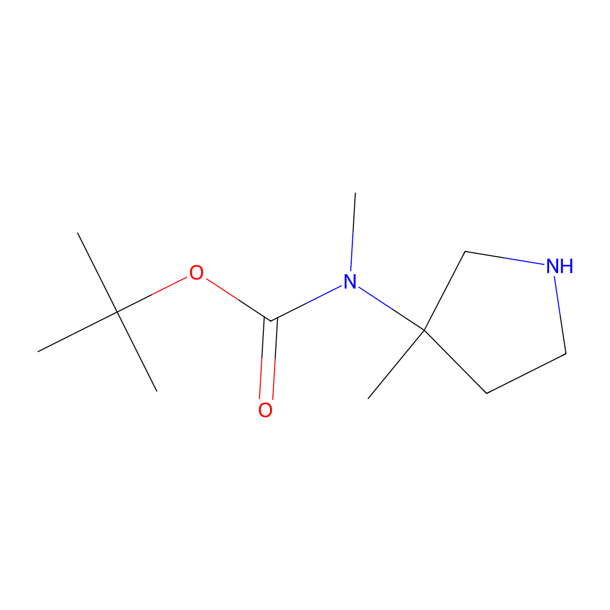 tert-butyl N-methyl-N-(3-methylpyrrolidin-3-yl)carbamate molecular structure, CAS 196822-24-9