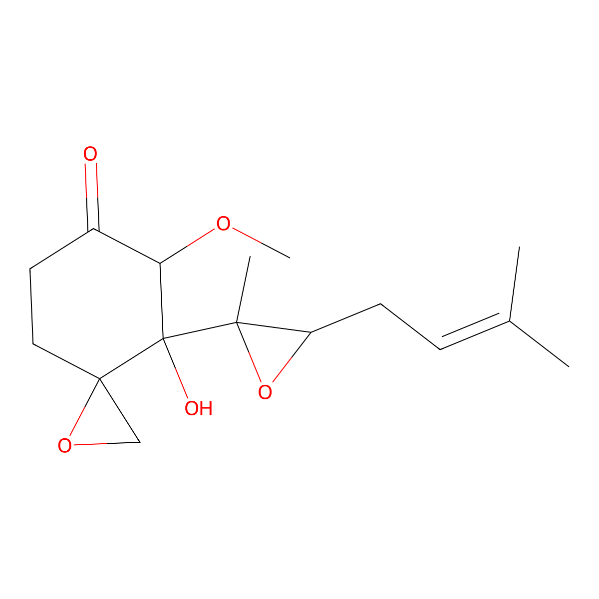(3S,4R,5S)-4-Hydroxy-5-methoxy-4-((2S,3R)-2-methyl-3-(3-methyl-2-buten-1-yl)-2-oxiranyl)-1-oxaspiro(2.5)octan-6-one molecular structure, CAS 19683-98-8