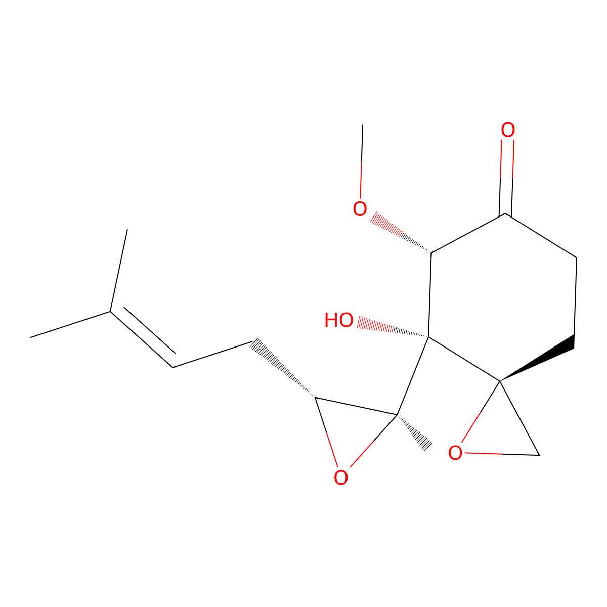 (3S,4R,5S)-4-Hydroxy-5-methoxy-4-((2S,3R)-2-methyl-3-(3-methyl-2-buten-1-yl)-2-oxiranyl)-1-oxaspiro(2.5)octan-6-one molecular structure, CAS 19683-98-8