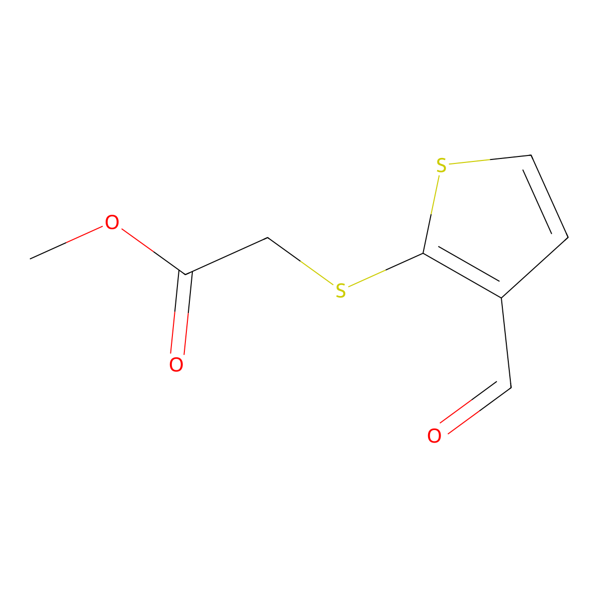 Methyl 2-(3-formyl-2-thienylthio)acetate molecular structure, CAS 19685-82-6