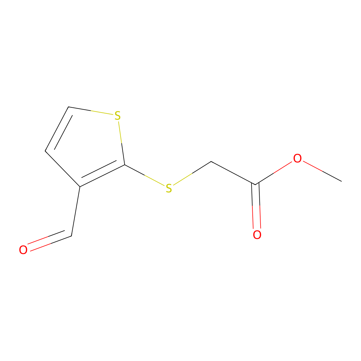 Methyl 2-(3-formyl-2-thienylthio)acetate molecular structure, CAS 19685-82-6