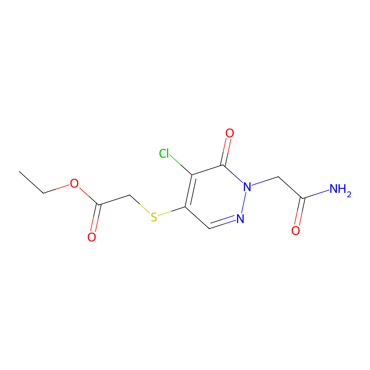 Ethyl 2-[1-(2-amino-2-oxoethyl)-5-chloro-6-oxopyridazin-4-yl]sulfanylacetate molecular structure, CAS 1968575-75-8