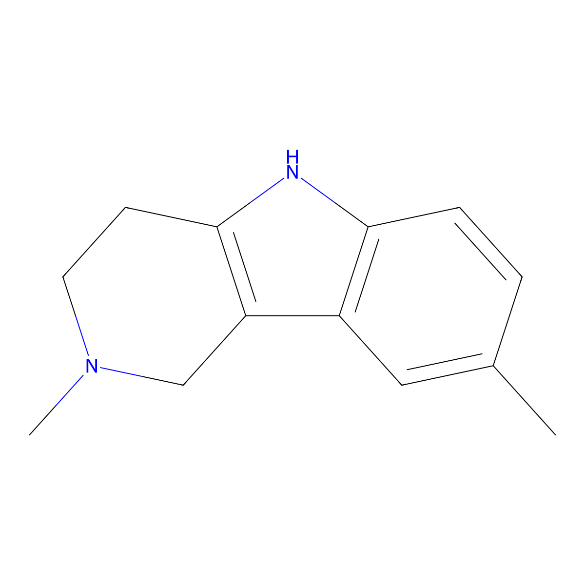 1H-Pyrido[4,3-b]indole, 2,3,4,5-tetrahydro-2,8-dimethyl- molecular structure, CAS 19686-05-6