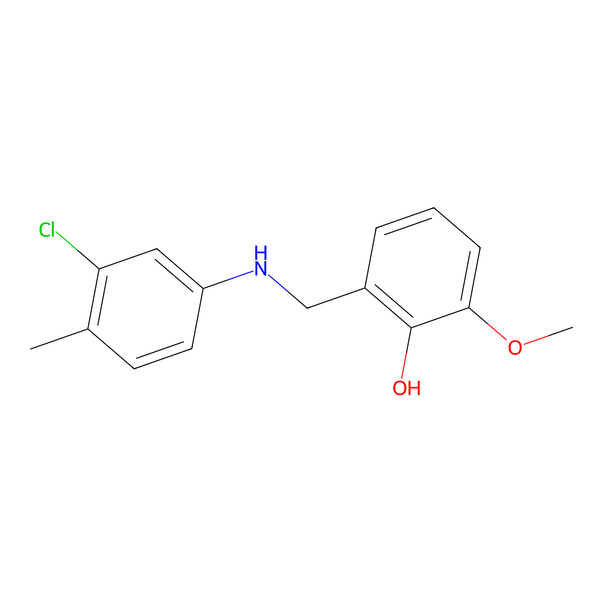 2-(((3-Chloro-4-methylphenyl)amino)methyl)-6-methoxyphenol molecular structure, CAS 196875-54-4