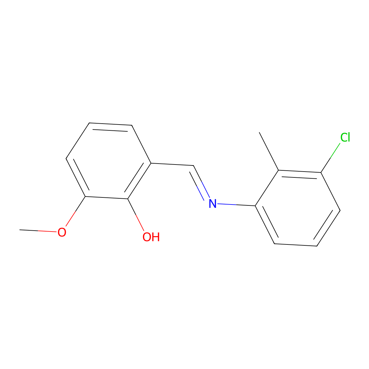 2-(((3-Chloro-2-methylphenyl)imino)methyl)-6-methoxyphenol molecular structure, CAS 196875-72-6