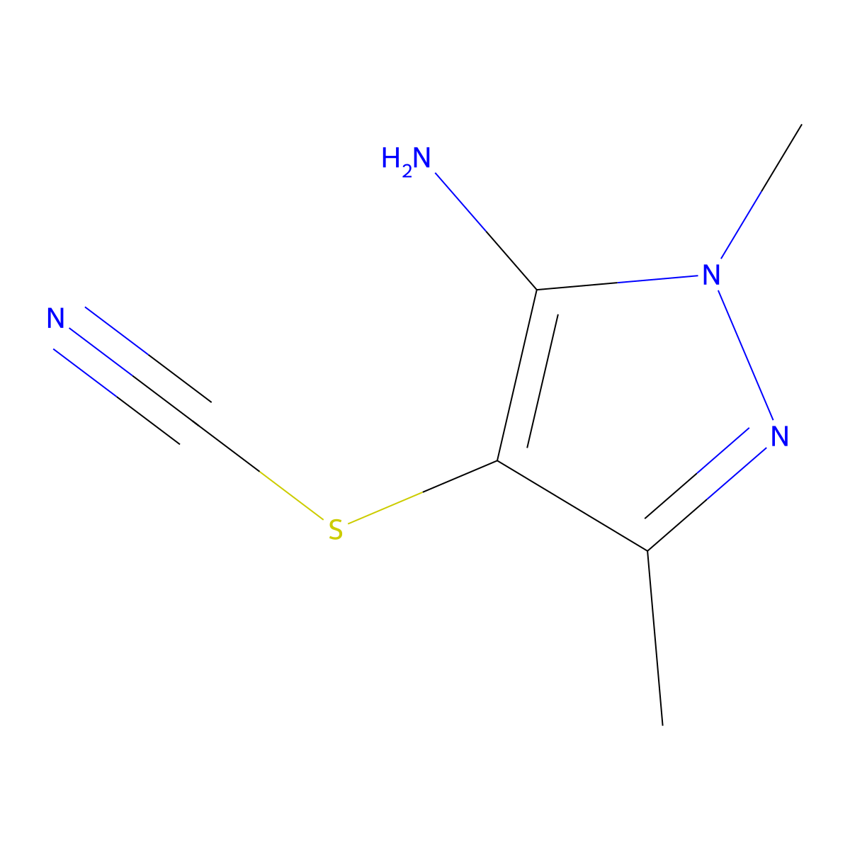 [(5-amino-1,3-dimethyl-1H-pyrazol-4-yl)sulfanyl]formonitrile molecular structure, CAS 19688-92-7