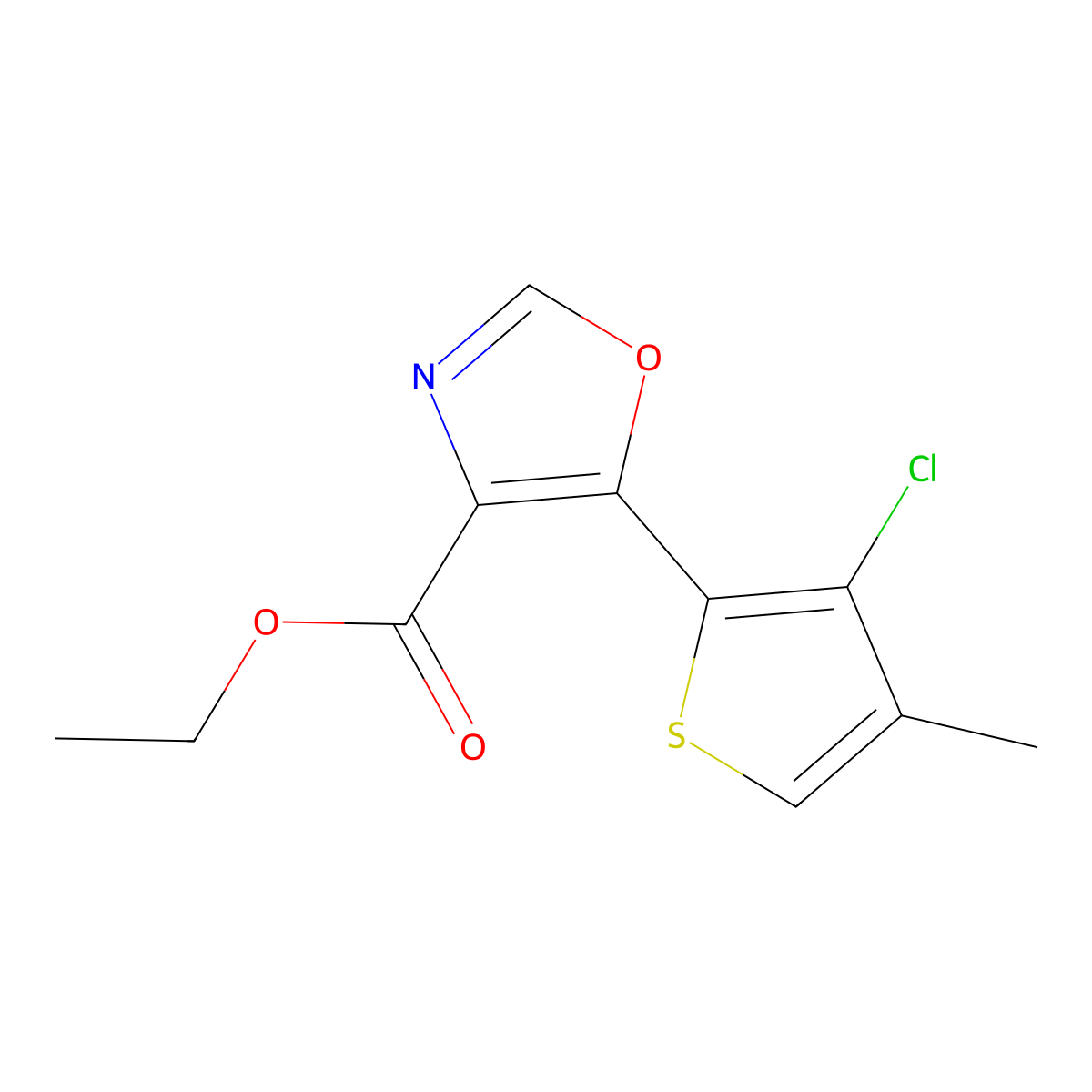 Ethyl 5-(3-chloro-4-methylthiophen-2-yl)-1,3-oxazole-4-carboxylate molecular structure, CAS 1969024-71-2