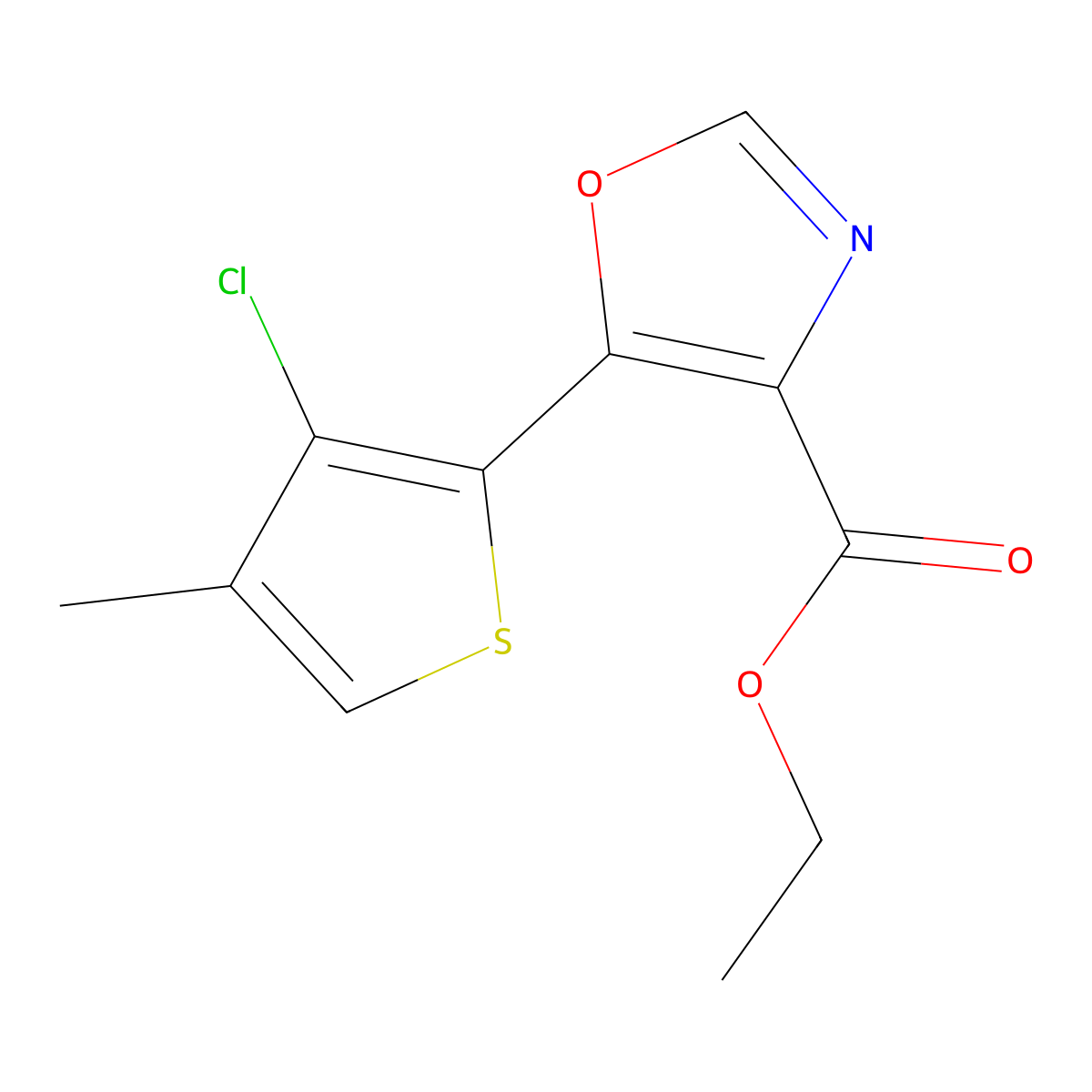 Ethyl 5-(3-chloro-4-methylthiophen-2-yl)-1,3-oxazole-4-carboxylate molecular structure, CAS 1969024-71-2