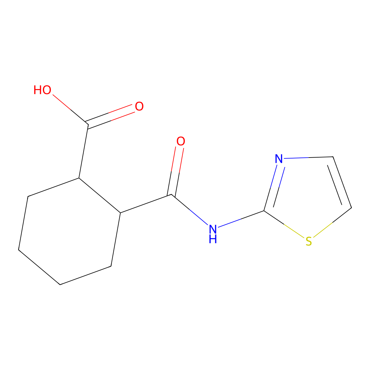 2-[(2-Thiazolylamino)carbonyl]cyclohexanecarboxylic acid molecular structure, CAS 19692-01-4