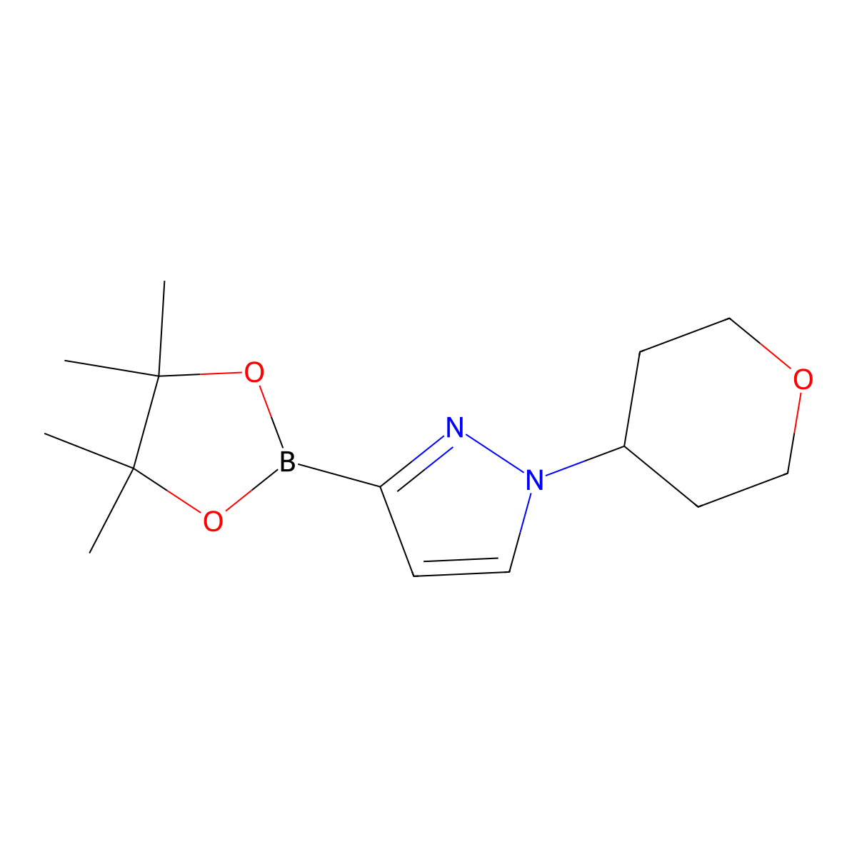 1-(tetrahydro-2H-pyran-4-yl)-3-(4,4,5,5-tetramethyl-1,3,2-dioxaborolan-2-yl)-1H-pyrazole molecular structure, CAS 1969279-38-6