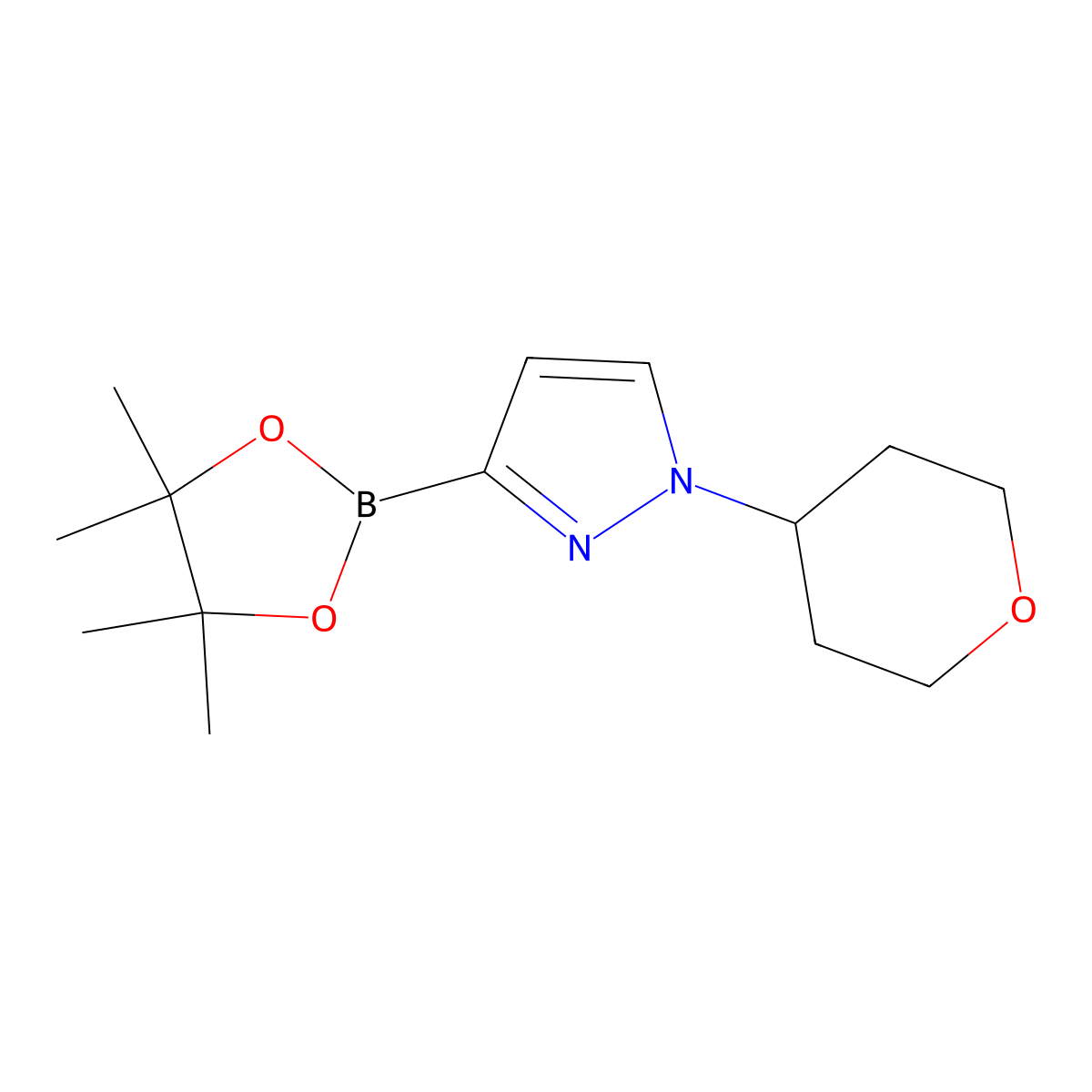 1-(tetrahydro-2H-pyran-4-yl)-3-(4,4,5,5-tetramethyl-1,3,2-dioxaborolan-2-yl)-1H-pyrazole molecular structure, CAS 1969279-38-6