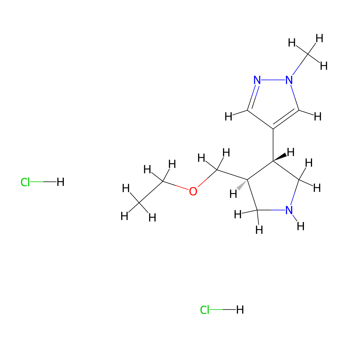 rac-4-[(3R,4S)-4-(ethoxymethyl)pyrrolidin-3-yl]-1-methyl-1H-pyrazole dihydrochloride, trans molecular structure, CAS 1969287-51-1