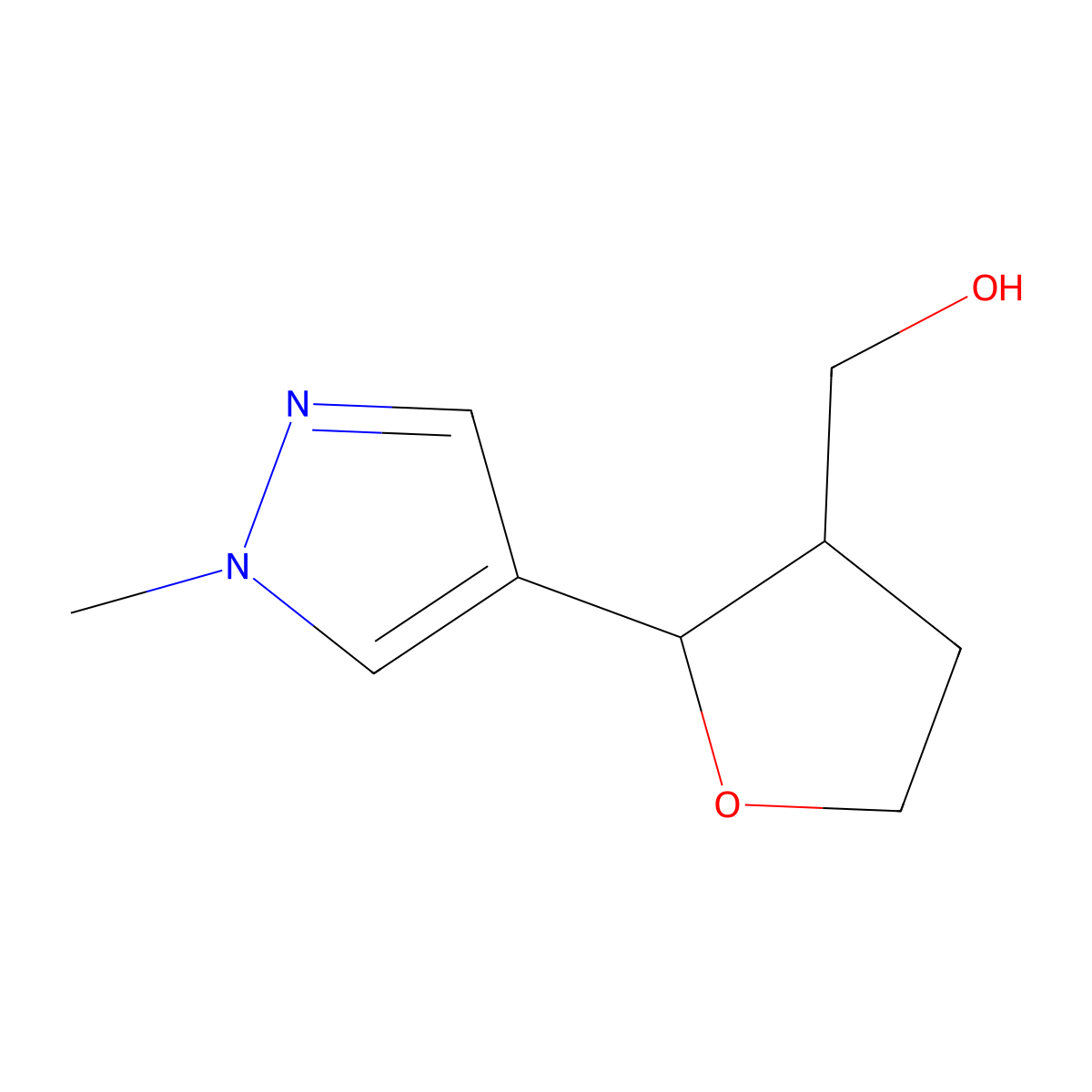 rac-[(2R,3S)-2-(1-methyl-1H-pyrazol-4-yl)oxolan-3-yl]methanol molecular structure, CAS 1969287-52-2
