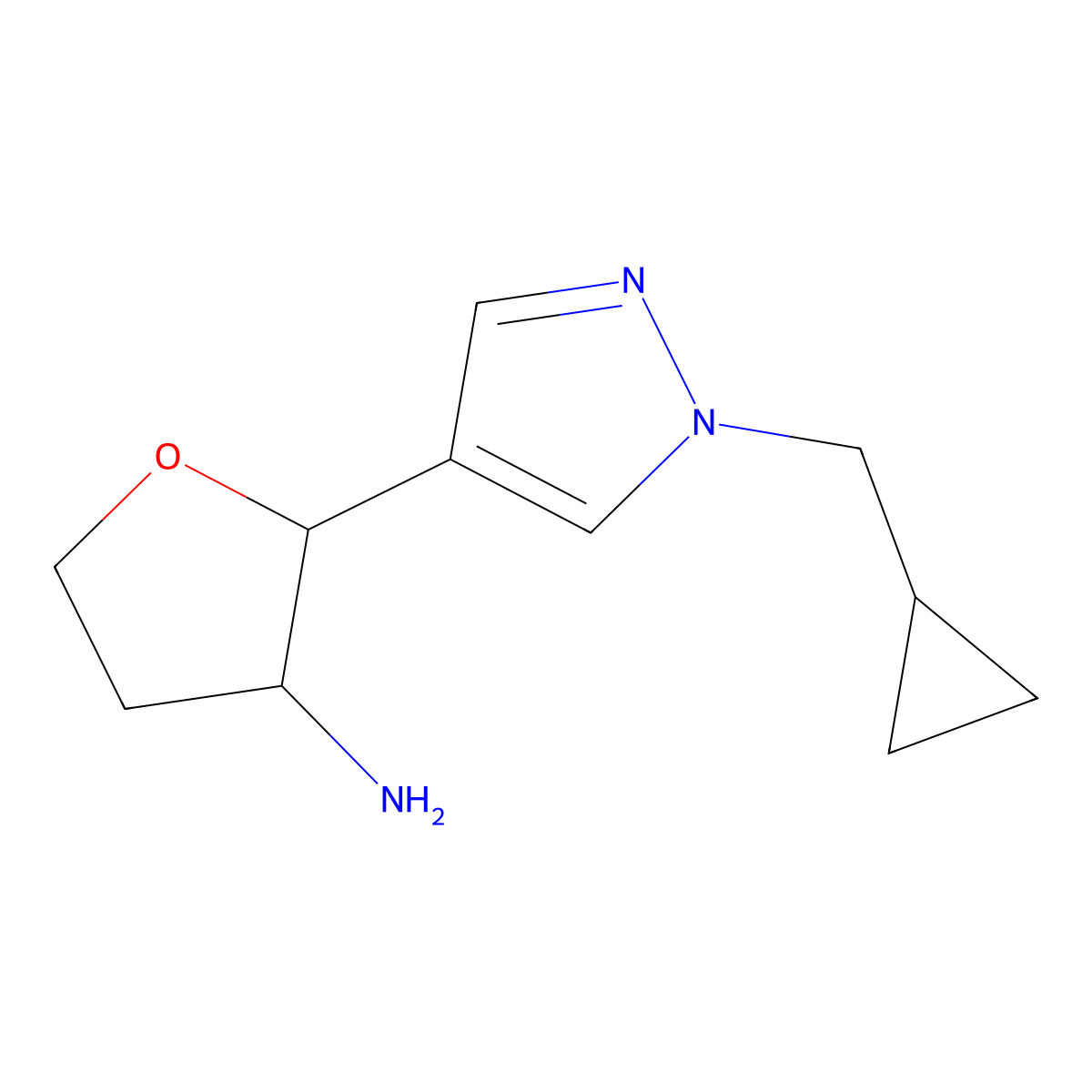 rac-(2R,3S)-2-[1-(cyclopropylmethyl)-1H-pyrazol-4-yl]oxolan-3-amine molecular structure, CAS 1969287-61-3