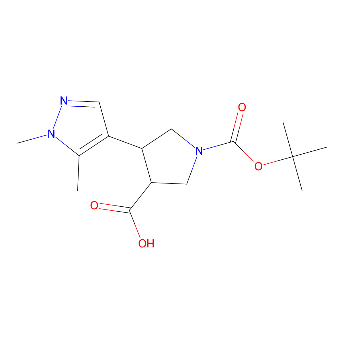 (3S,4R)-1-[(tert-butoxy)carbonyl]-4-(1,5-dimethyl-1H-pyrazol-4-yl)pyrrolidine-3-carboxylic acid molecular structure, CAS 1969287-99-7