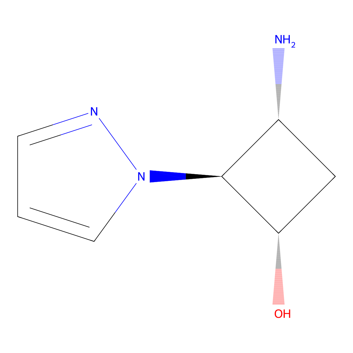 rac-(1R,2R,3S)-3-amino-2-(1H-pyrazol-1-yl)cyclobutan-1-ol molecular structure, CAS 1969288-05-8