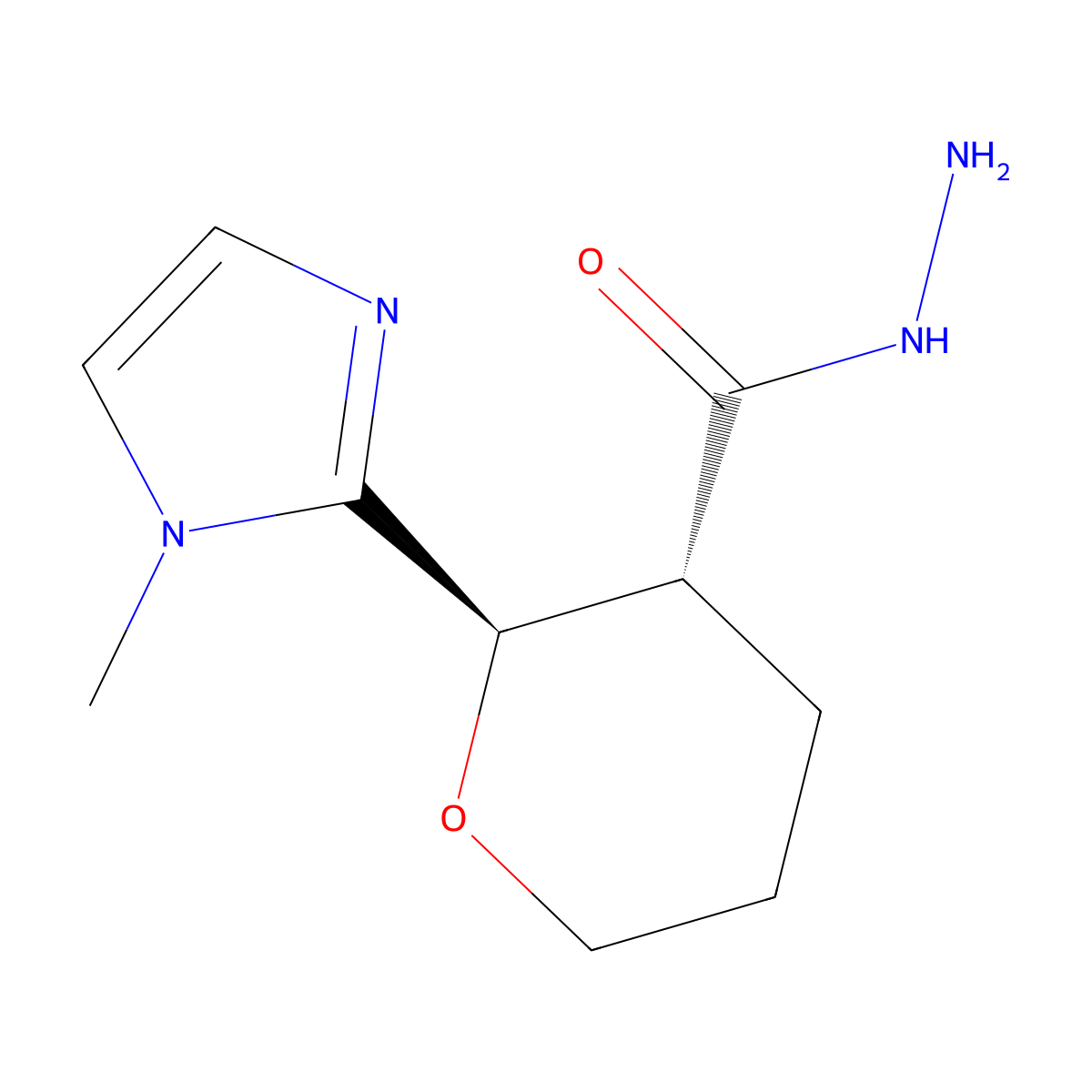 rac-(2R,3R)-2-(1-methyl-1H-imidazol-2-yl)oxane-3-carbohydrazide, trans molecular structure, CAS 1969288-52-5