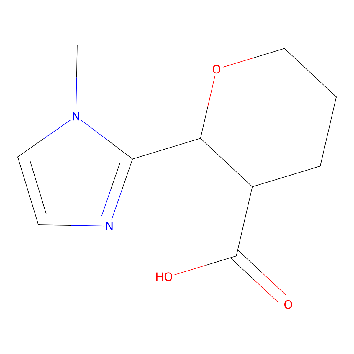 rac-(2R,3R)-2-(1-methyl-1H-imidazol-2-yl)oxane-3-carboxylic acid molecular structure, CAS 1969288-59-2